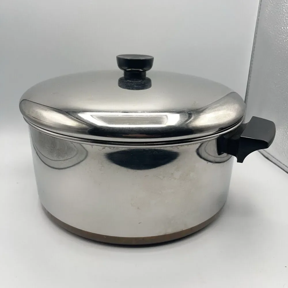 Vtg REVERE WARE 6 Qt 891 STOCK POT w/ LID Stainless w/ Copper Bottom CLINTON ILL